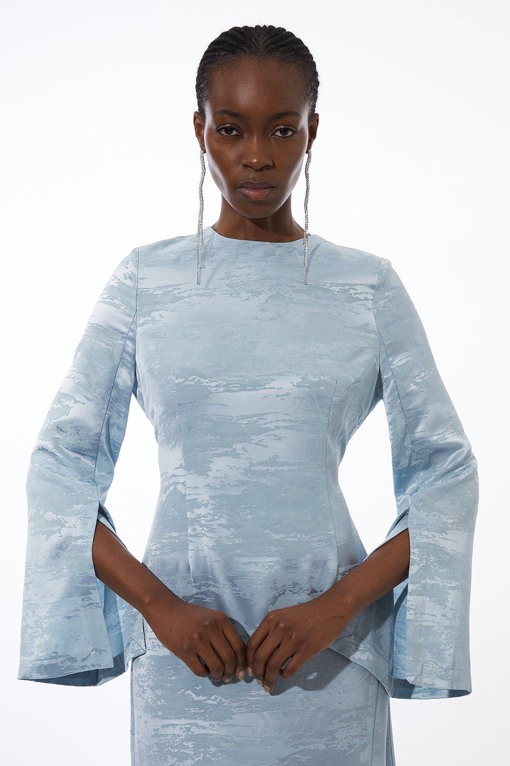 Жаккардовое платье-миди с вырезом на спине Karen Millen, синий
