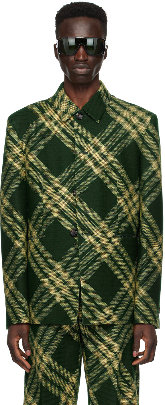 

Зеленый пиджак в клетку Burberry, цвет Primrose IP check