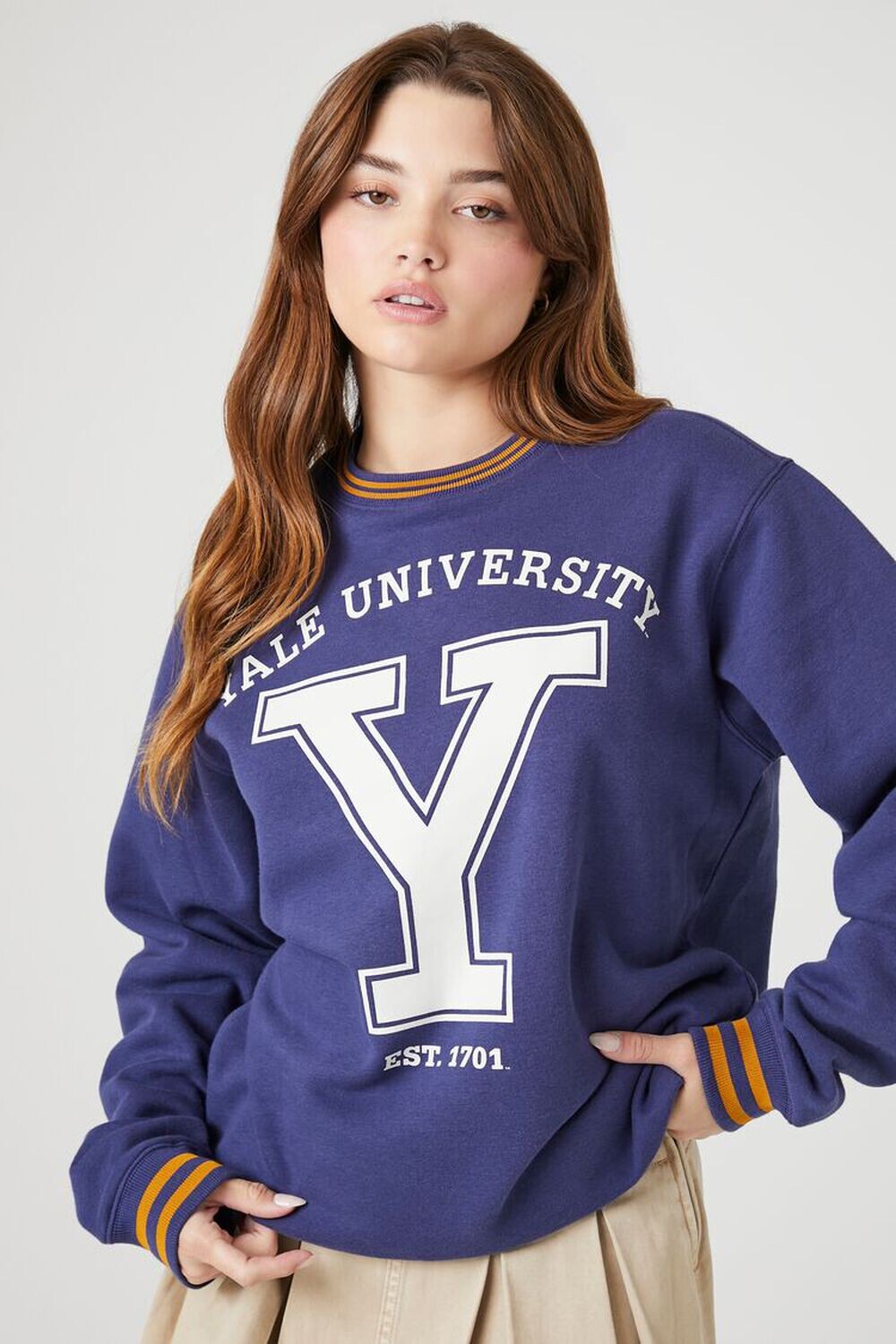 

Пуловер в полоску Йельского университета Forever 21, синий