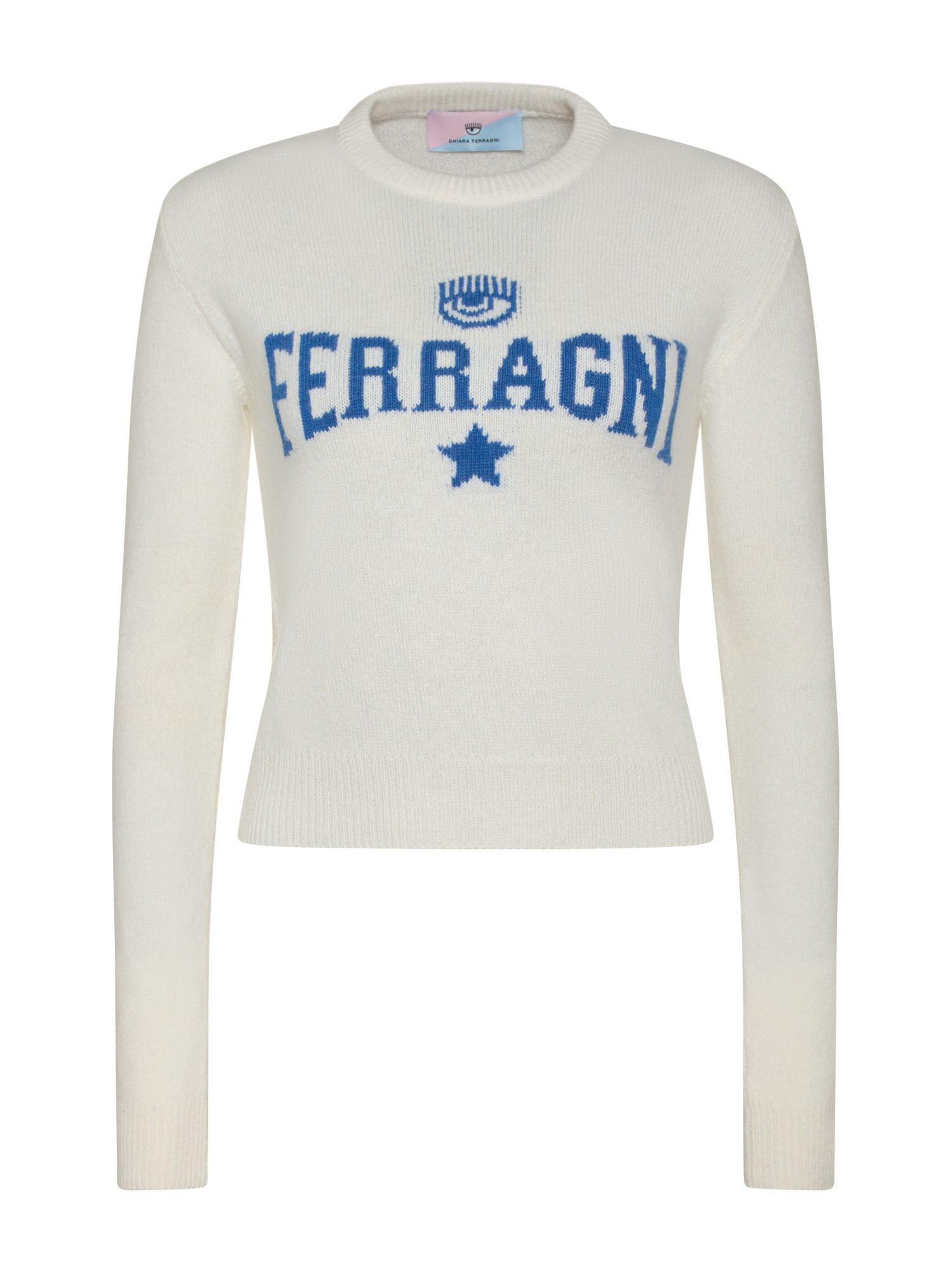 Chiara Ferragni эластичный свитер Ferragni, белый свитер из смесовой шерсти в полоску с ребристым воротником moncler черный