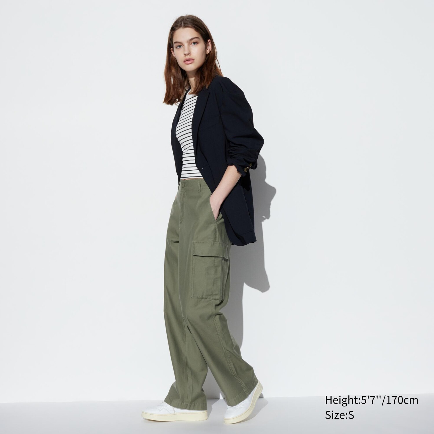 

Брюки-карго UNIQLO широкие, оливковый, Зеленый