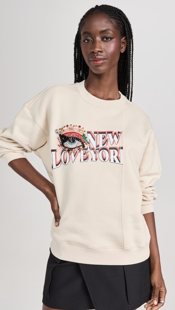 

Толстовка 3.1 Phillip Lim Eye Love NY Embellished Oversized Spliced, экру
