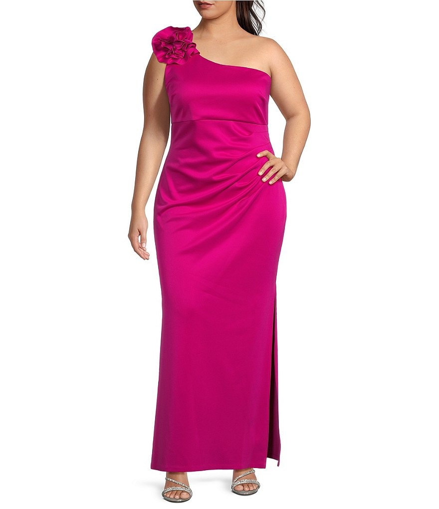 шапка ignite размер onesize розовый Ignite Evening Платье больших размеров с аквалангом на одно плечо, с цветочной деталью, без рукавов, со складками на талии Ignite Evenings, розовый