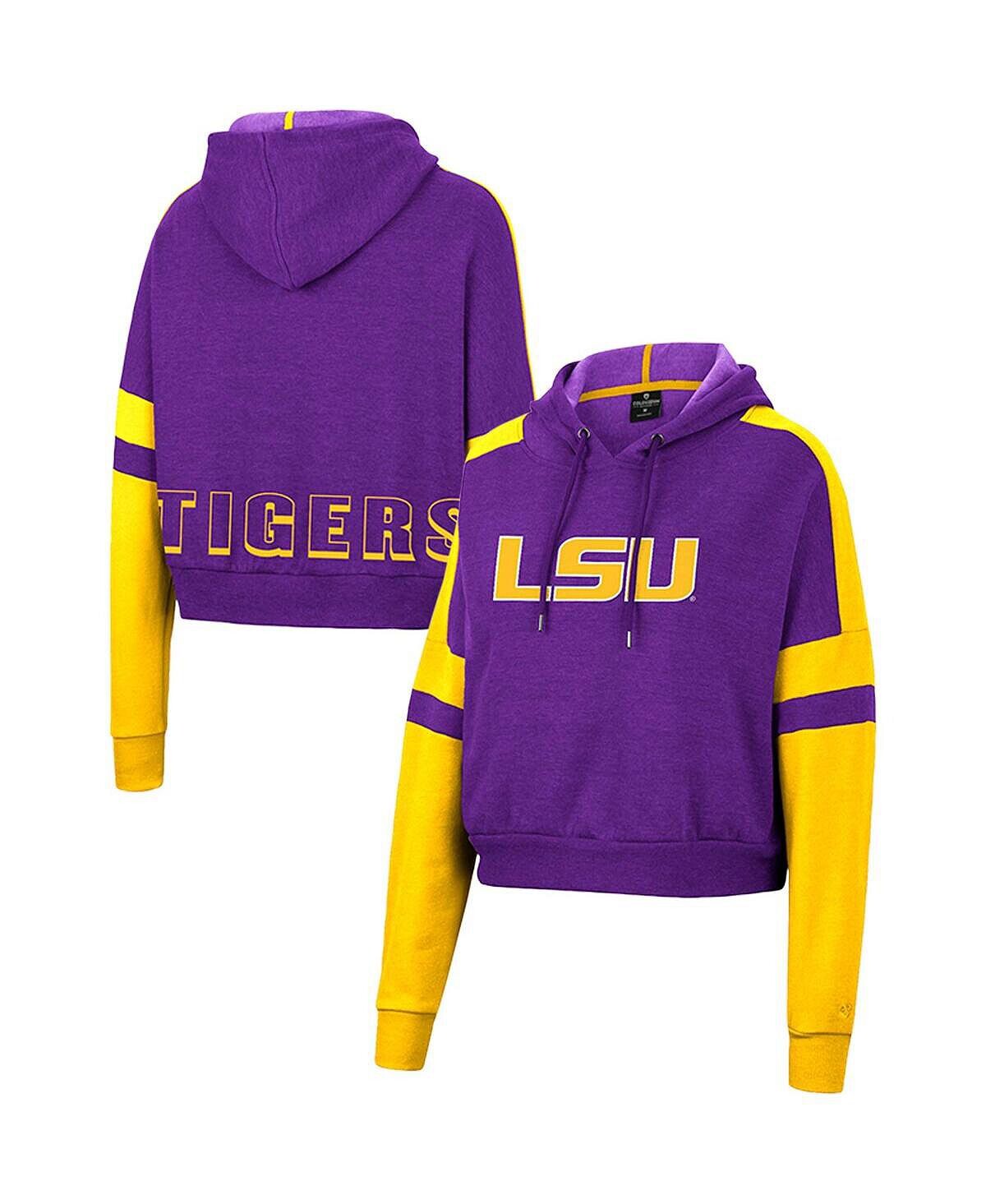 

Женский укороченный пуловер с капюшоном фиолетового цвета LSU Tigers Throwback Stripe Arch Logo Colosseum