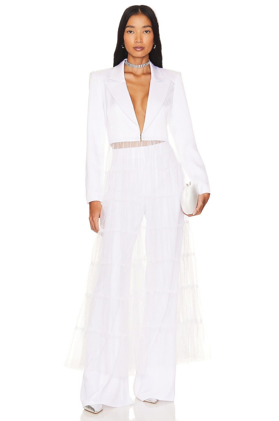 

Блейзер Alice + Olivia Everly Drama Tulle Maxi, белый