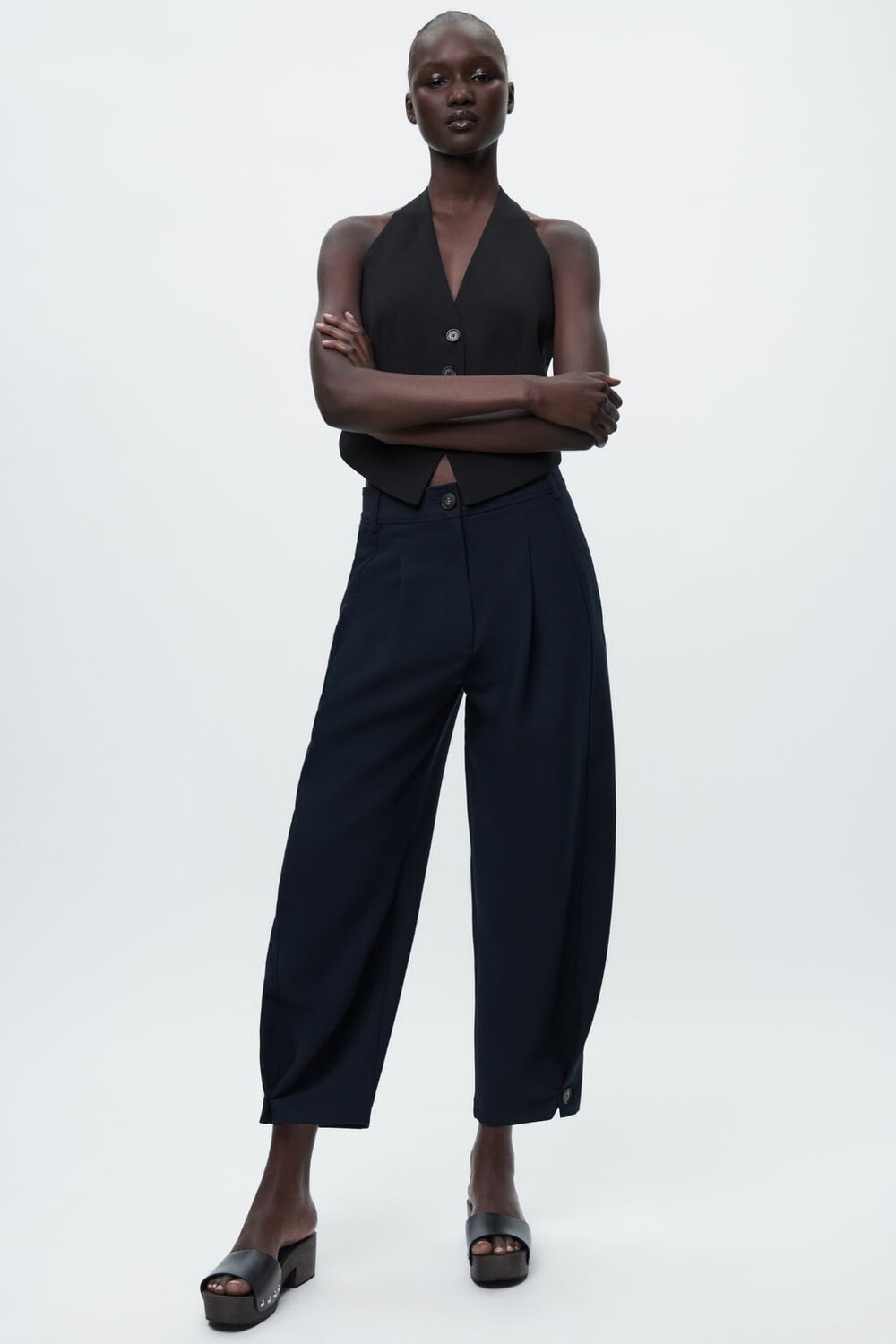 

Брюки морковного кроя с вытонами ZARA, синий