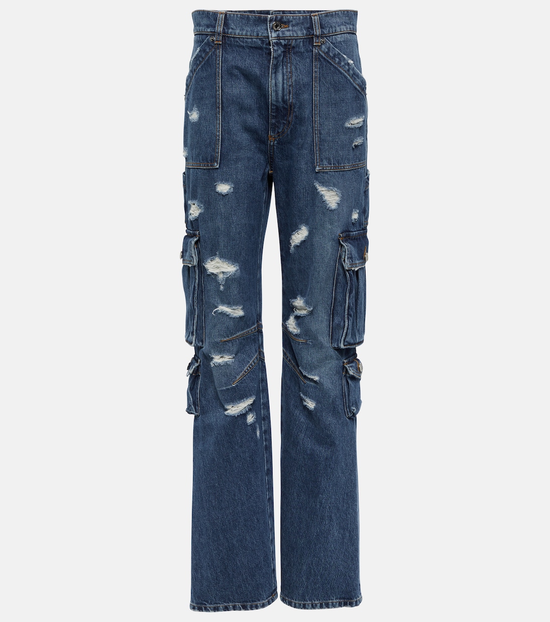 Потертые джинсы карго с высокой посадкой Dolce&Gabbana, синий