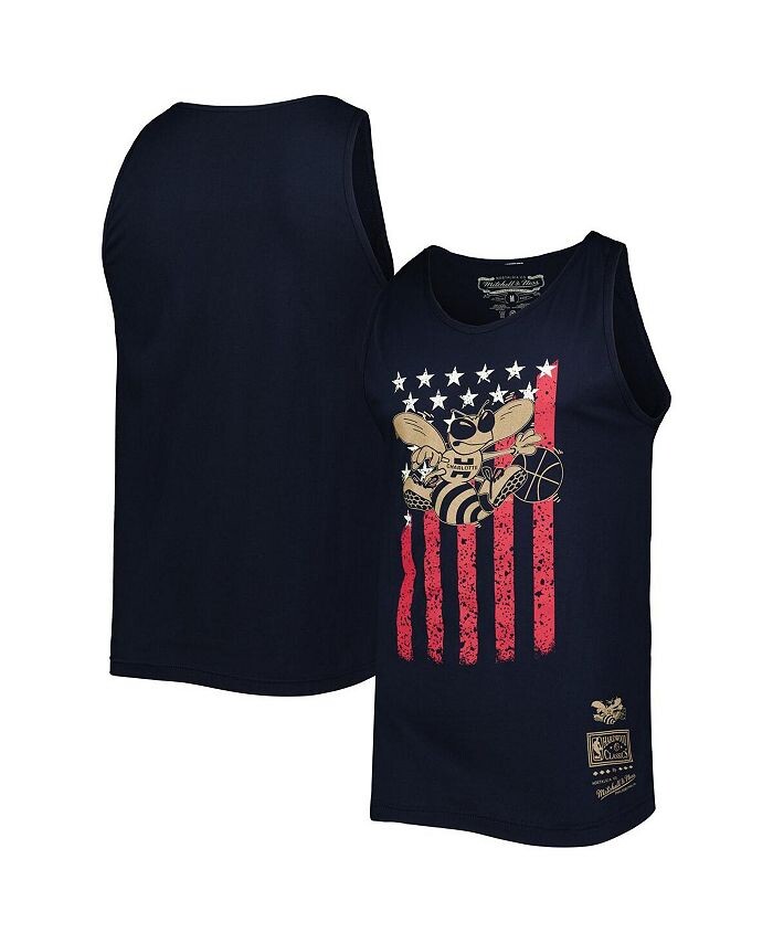 

Мужская темно-синяя майка Charlotte Hornets Hardwood Classics Americana со звездами и полосками Mitchell & Ness, синий
