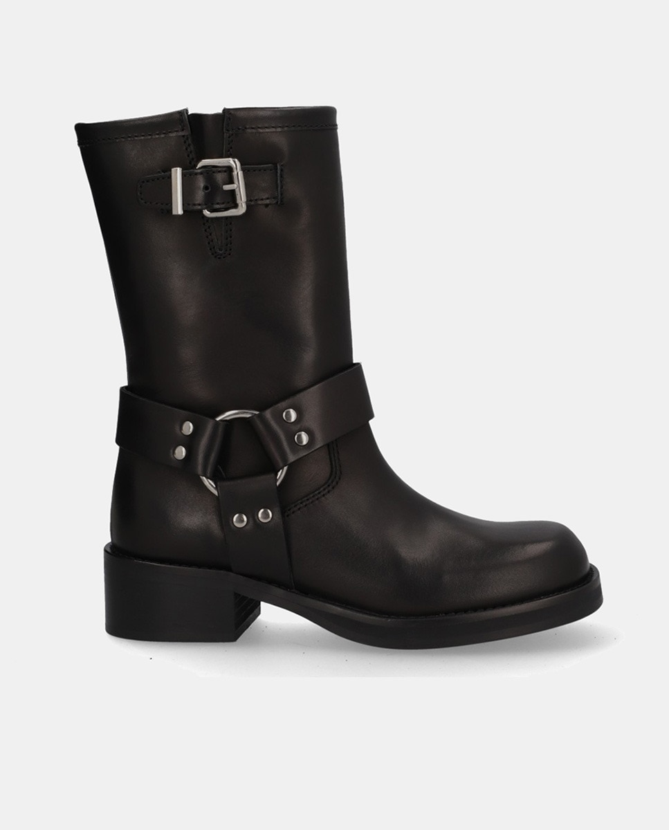 Женские кожаные байкерские ботинки с пряжкой Alpe, черный
