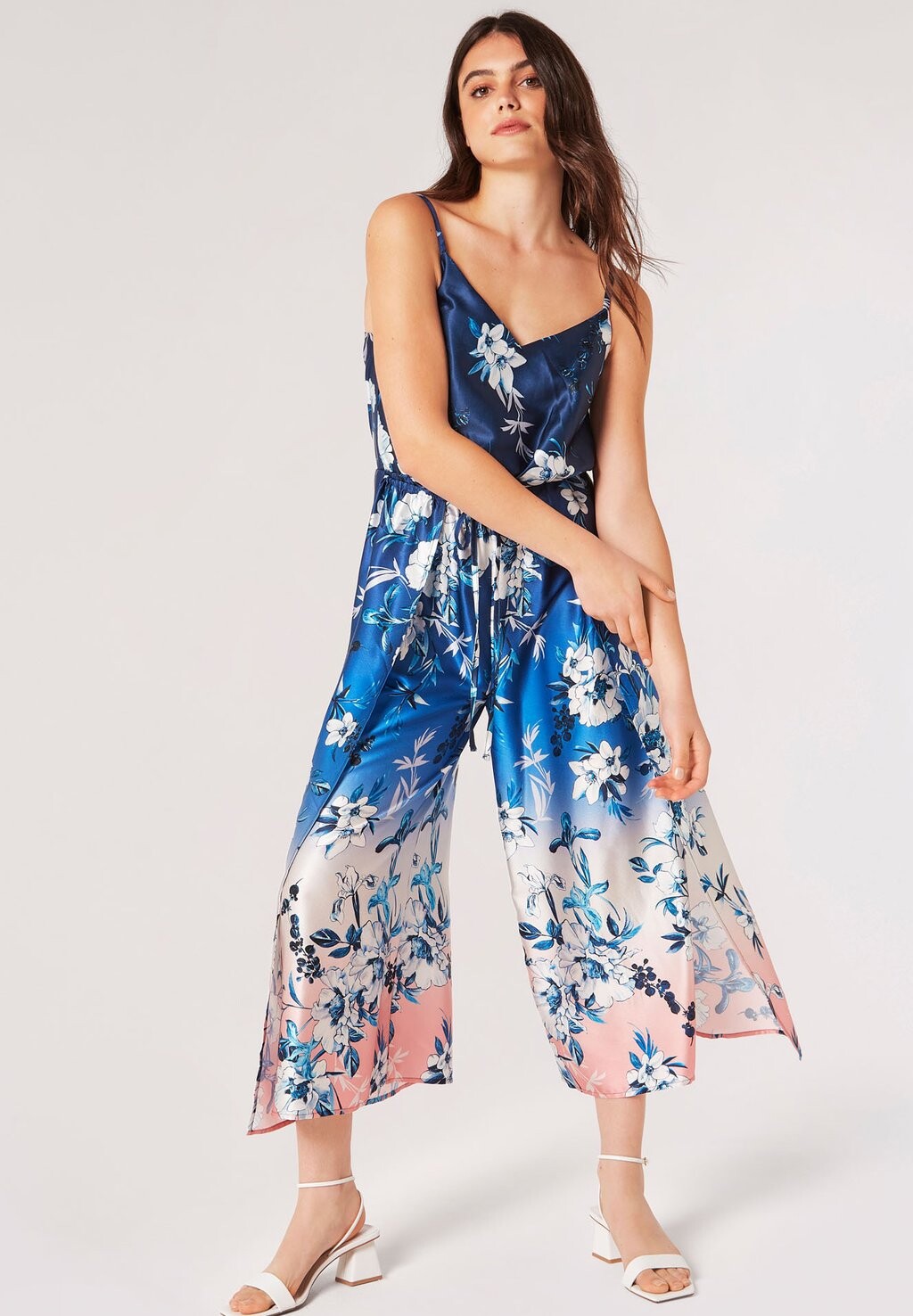Комбинезон Floral Split Leg Apricot, цвет navy