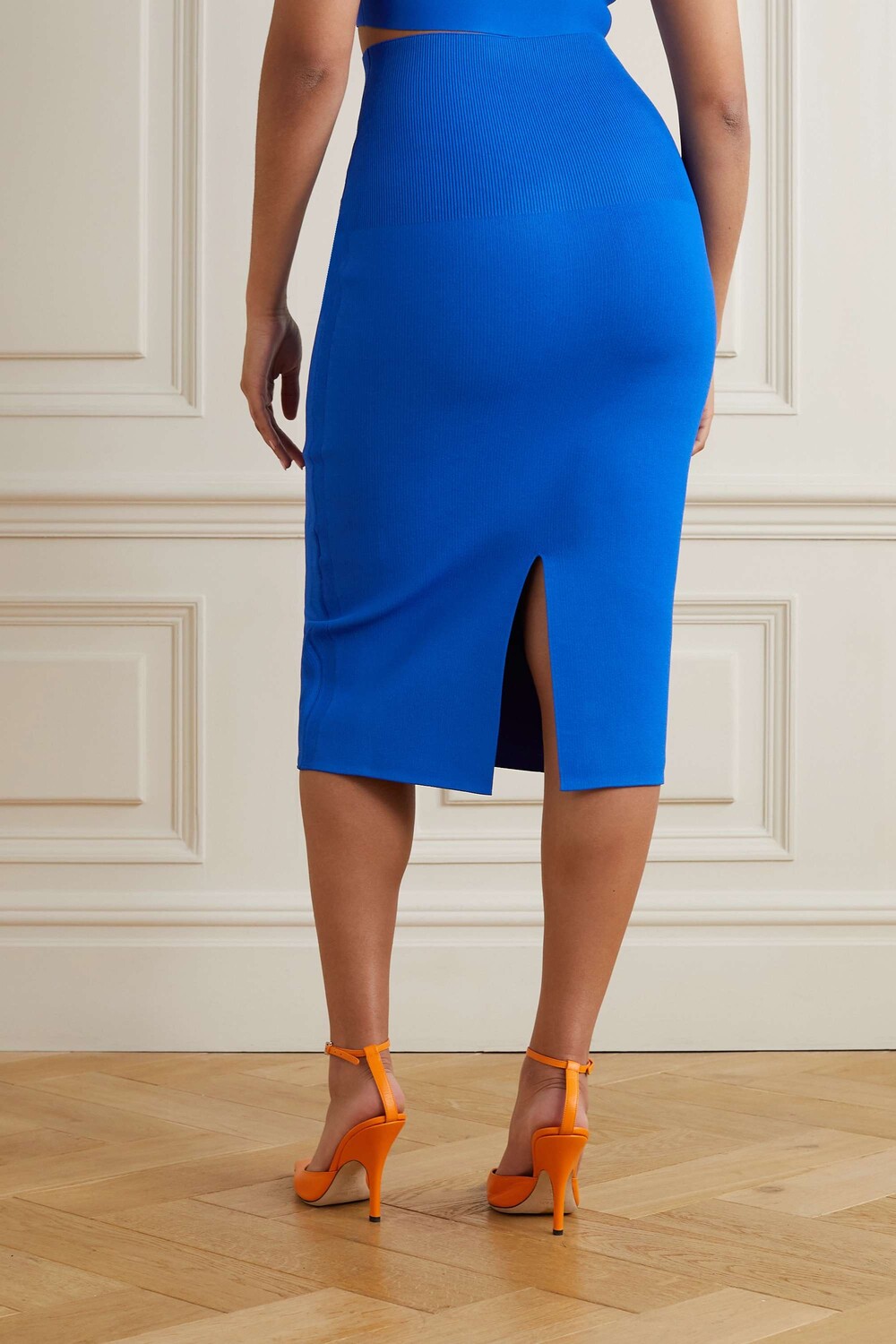 

VICTORIA BECKHAM юбка миди в рубчик из эластичного трикотажа VB Body, синий