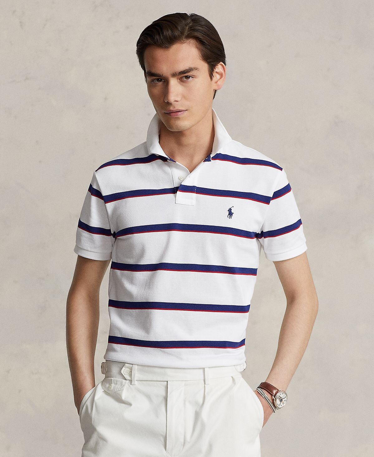 

Мужская рубашка-поло классического кроя в полоску из сетки Polo Ralph Lauren