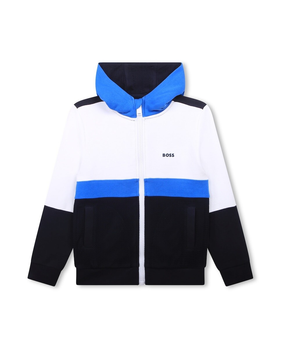 

Толстовка с капюшоном на молнии в стиле колор-блок для мальчика BOSS Kidswear, мультиколор