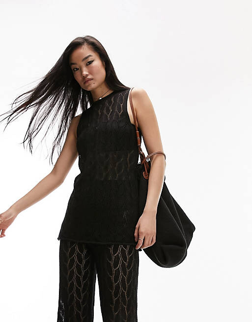 

Черный вязаный жилет с открытой строчкой Topshop