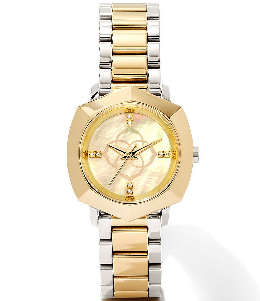 Женские часы Kendra Scott Dira с тремя стрелками и двухцветным перламутровым браслетом из нержавеющей стали, золотой