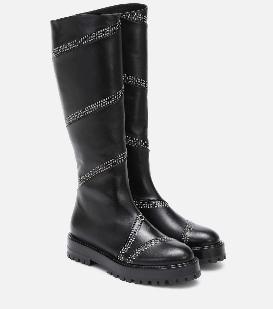 

Кожаные сапоги до колена с заклепками Alaïa, черный