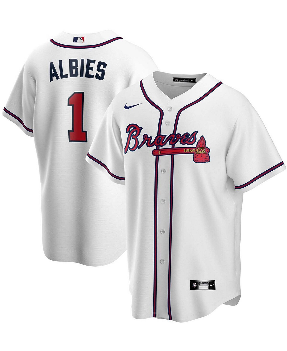 

Мужская белая футболка Ozzie Albies Atlanta Braves, домашняя реплика с именем игрока Nike, Белый