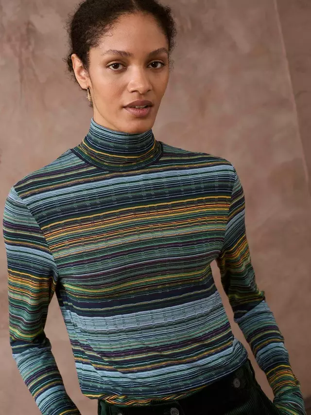

Топ Brora Fine Stripe Jersey Polo Neck, цвет pine/ochre