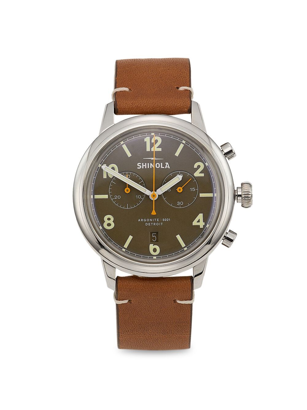 

Часы: Traveler 2 Eye Chrono 42 мм, британский коричнево-коричневый кожаный ремешок Shinola, хаки