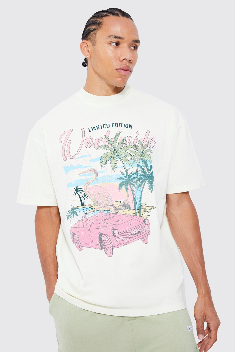 

Футболка из тяжелого веса scenica palm оверсайз оверсайз Boohoo, экру