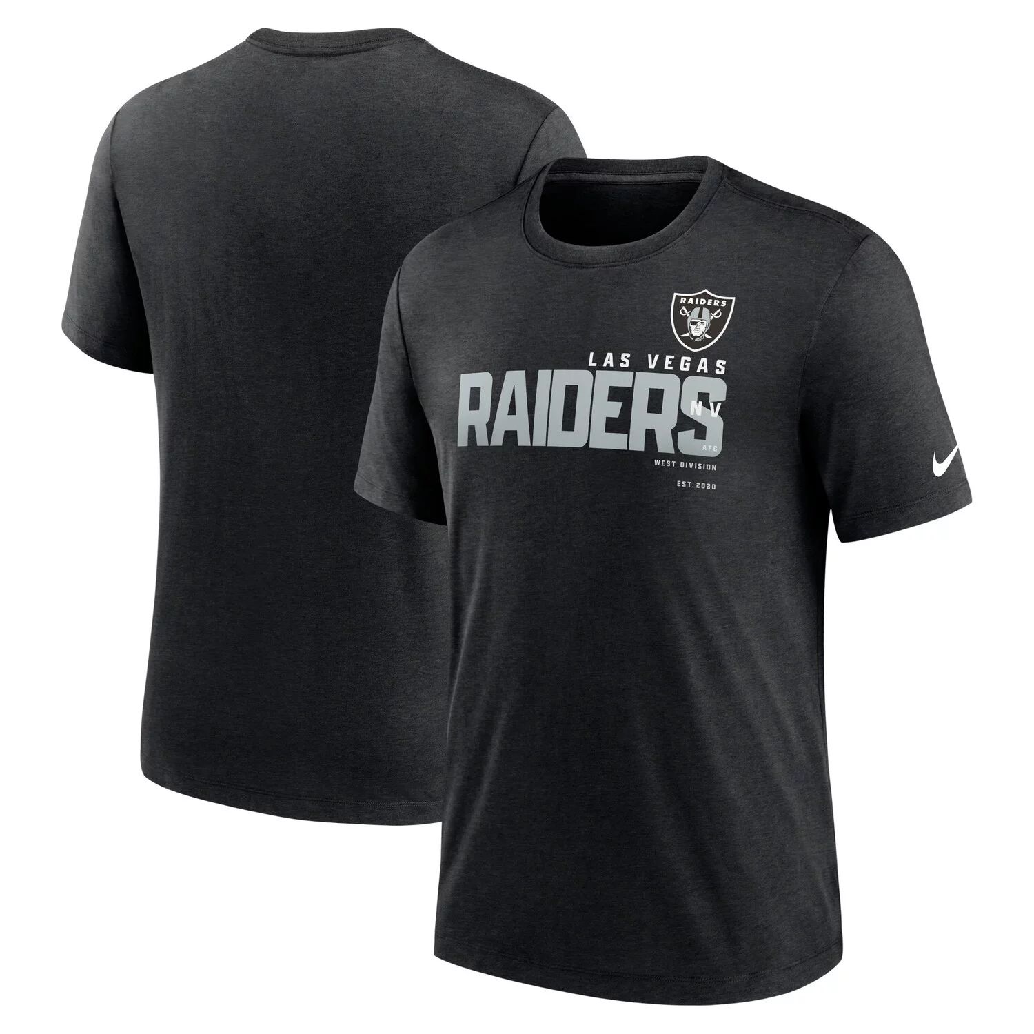 Мужская черная футболка Heather Las Vegas Raiders Team Tri-Blend Nike мужская серебристо черная футболка las vegas raiders throwback league с длинными рукавами и регланами tri blend starter мульти