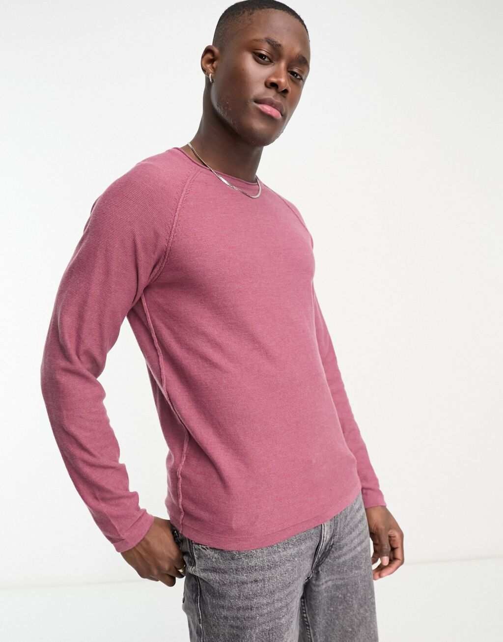 

Бордовый легкий джемпер с круглым вырезом Jack & Jones, Красный
