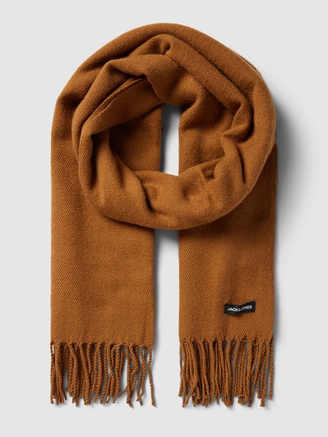 

Шарф с бахромой и этикеткой Jack & Jones, коричневый