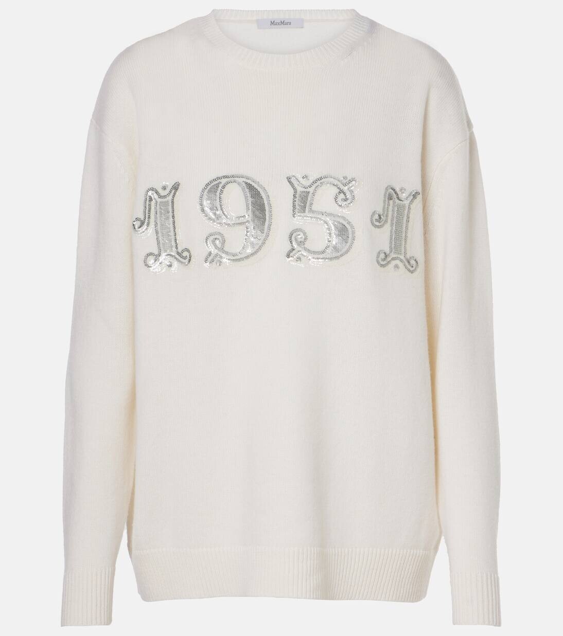 

Свитер из шерсти и кашемира с отделкой Plata Max Mara, цвет bianco pailett
