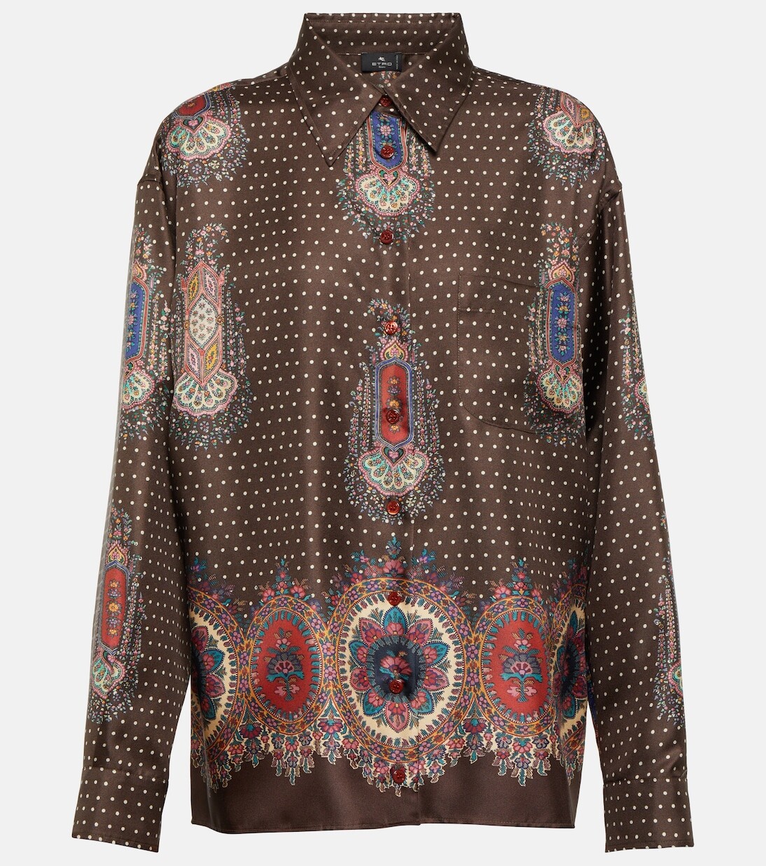 

Шелковая рубашка в горошек Etro, коричневый