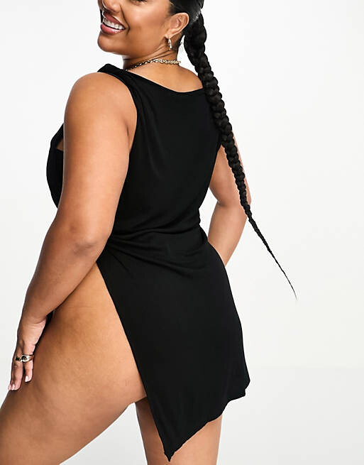 

Черное пляжное платье в рубчик ASOS DESIGN Curve