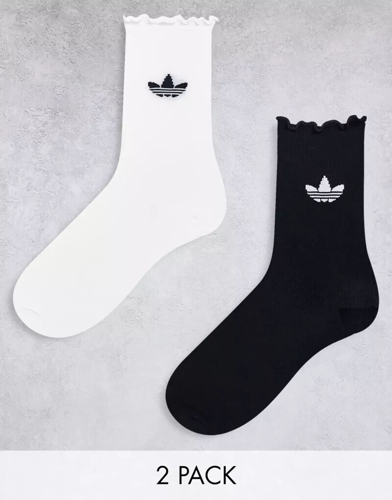 

Набор из 2 черных и белых носков с рюшами adidas Originals