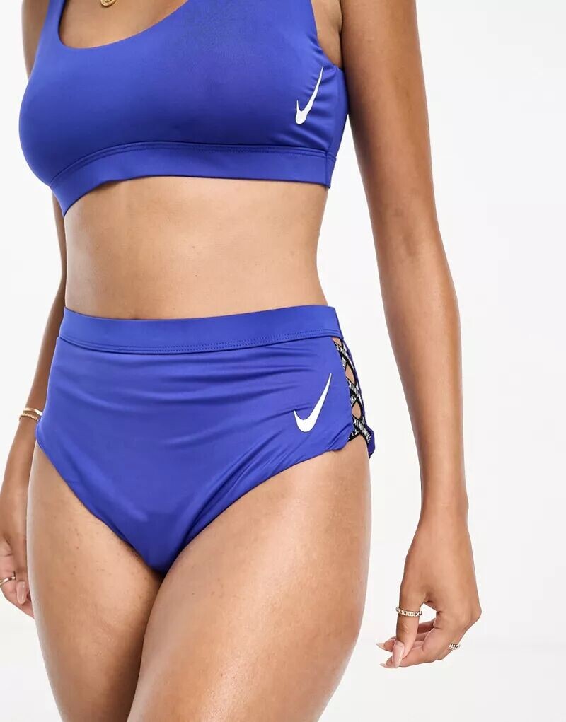 

Синие плавки бикини с завышенной талией и вырезами Nike Swim Icon Sneakerkini