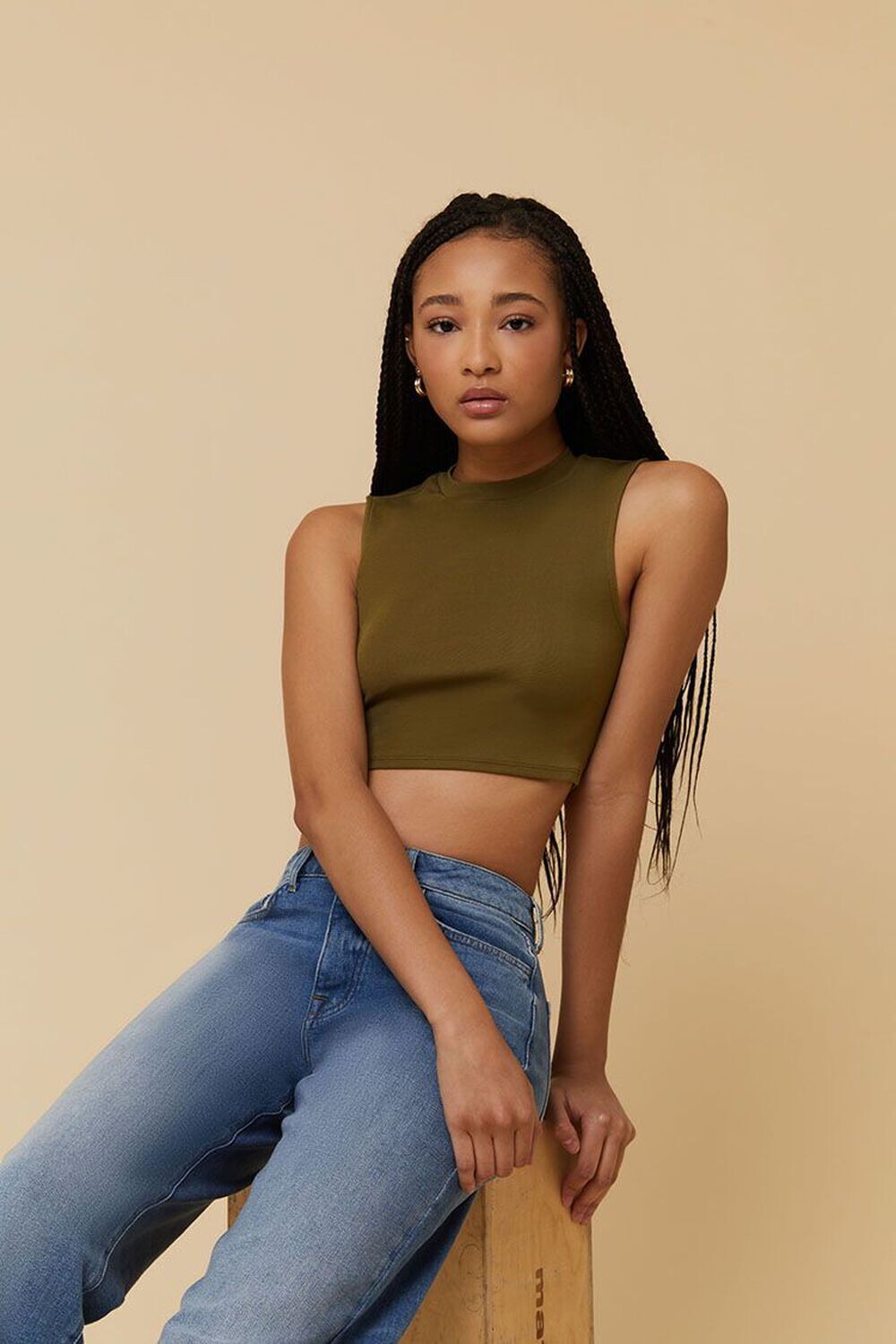 

Укороченная футболка с круглым вырезом Forever 21, оливковый, Зеленый