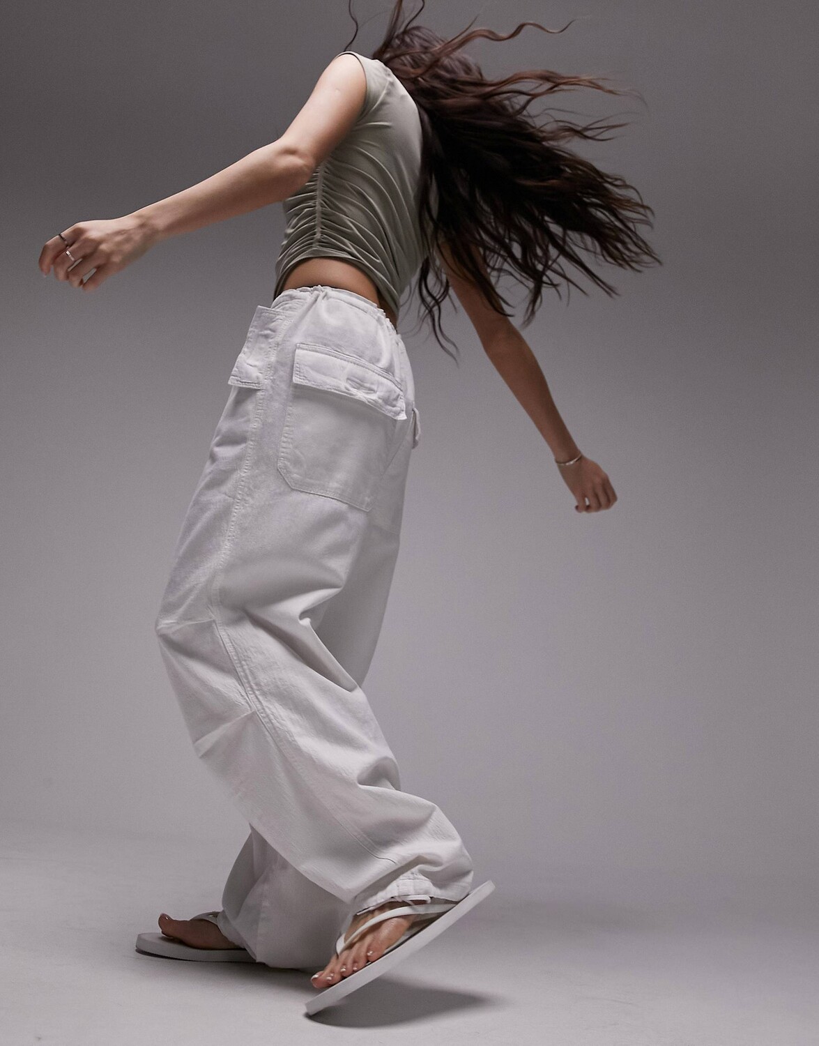 

Белые льняные брюки карго Topshop ball parachute, Белый