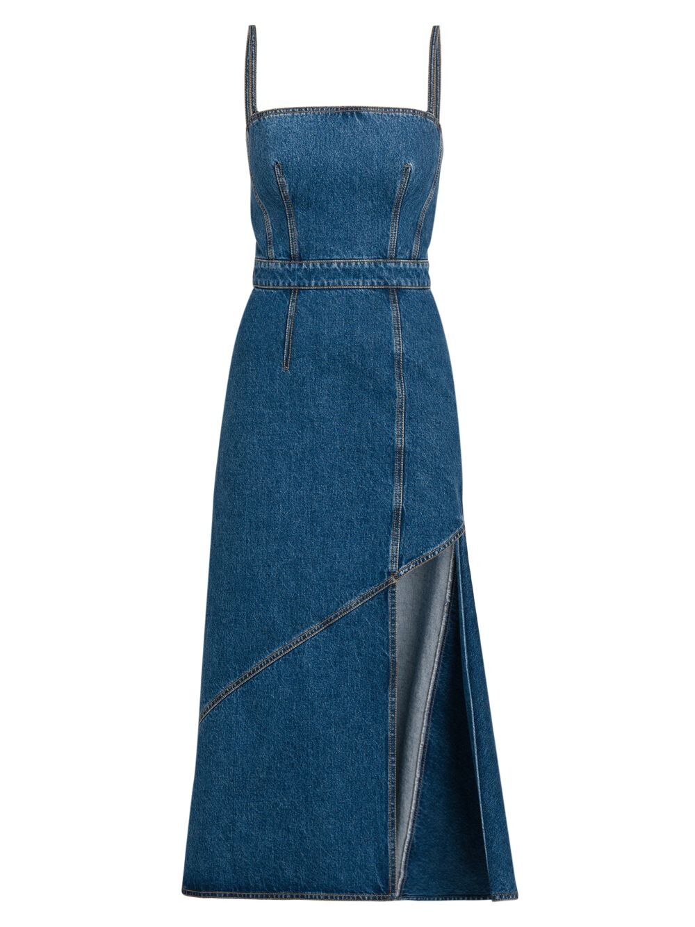 

Джинсовое платье-макси с боковыми разрезами Alexander McQueen, синий
