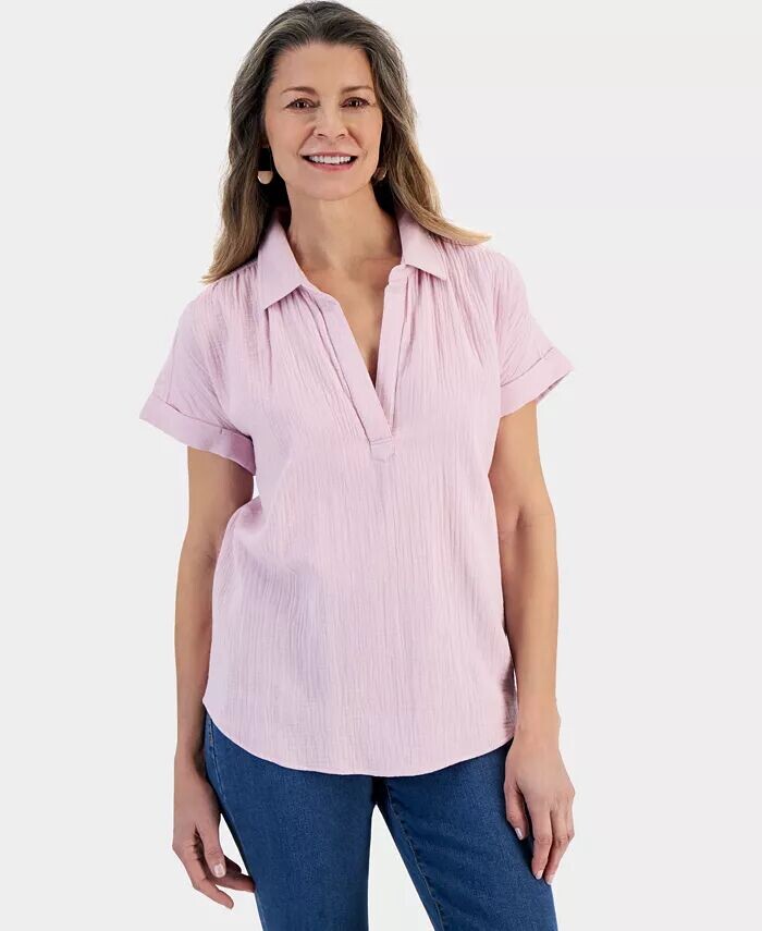 

Хлопковая походная рубашка с короткими рукавами Petite Style & Co, фиолетовый