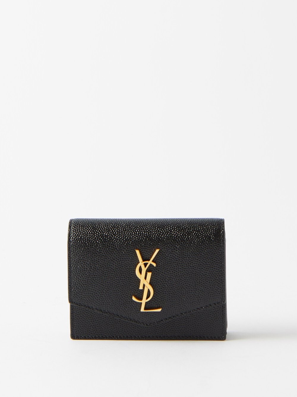 

Картхолдер из зерненой кожи ysl с пластинкой Saint Laurent, черный