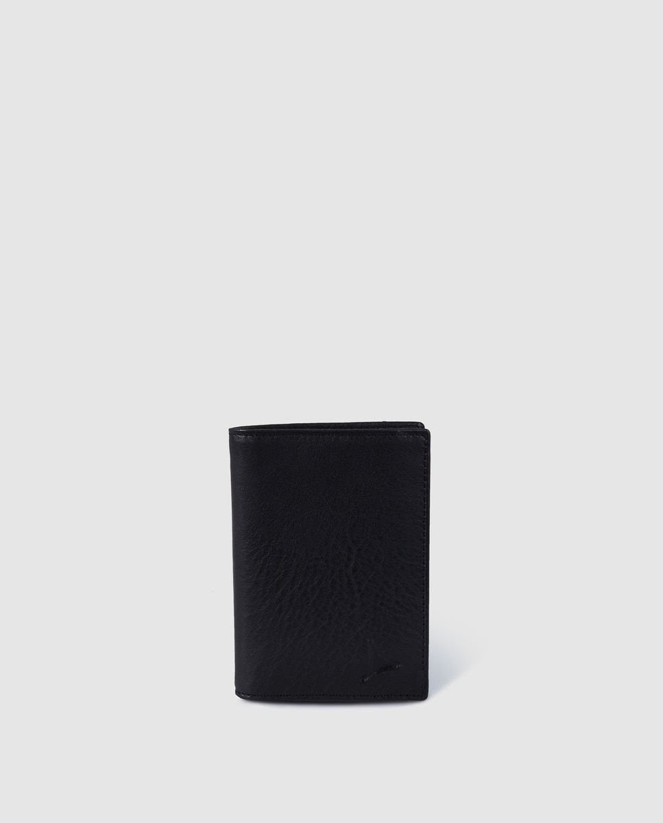 Alep мужской кожаный вертикальный кошелек черного цвета с внутренним карманом на молнии Alep, черный браслет кожаный черный на застежке