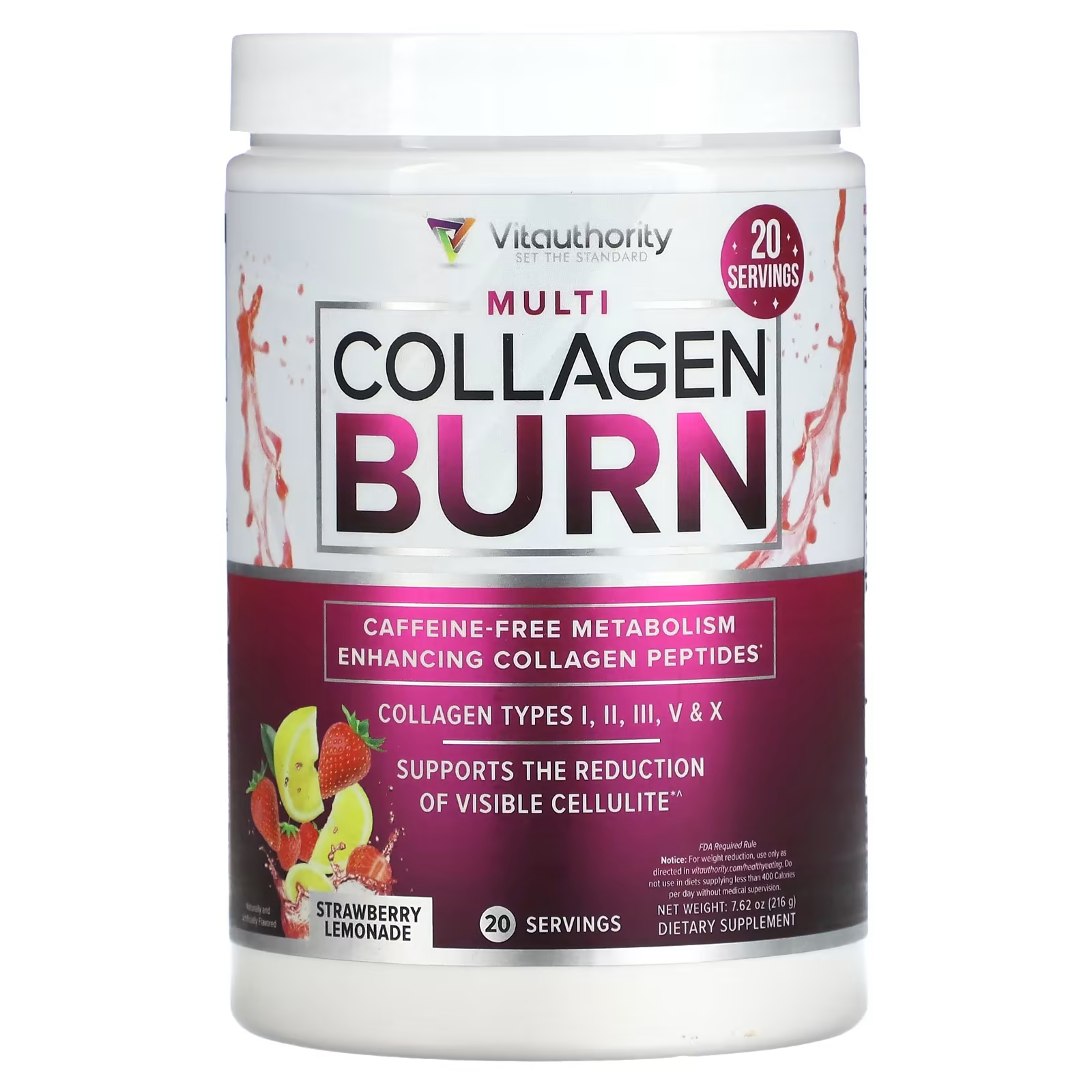 Пищевая добавка Vitauthority Multi Collagen Burn клубничный лимонад, 216г vitauthority multi collagen burn 60 капсул