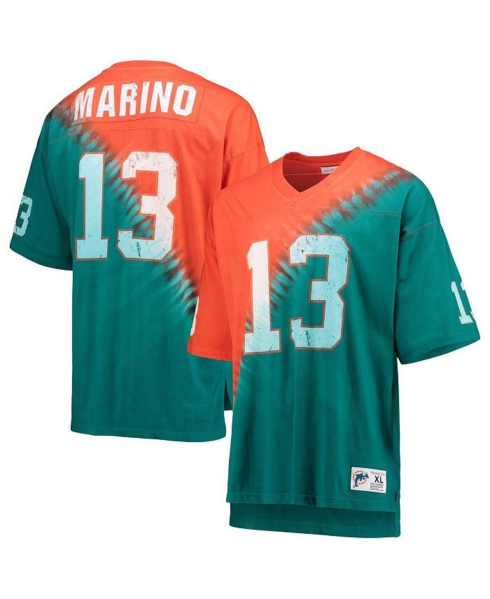 

Мужская футболка Dan Marino Orange, Aqua Miami Dolphins с именем и номером игрока в отставке, с диагональным узором тай-дай и v-образным вырезом Mitchell & Ness, оранжевый