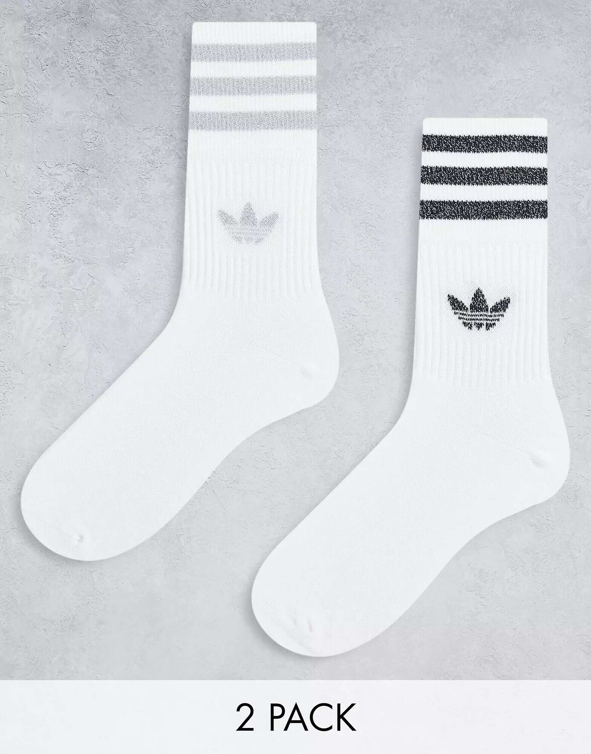 

2 пары блестящих носков средней длины adidas Originals белого/серебристого цвета