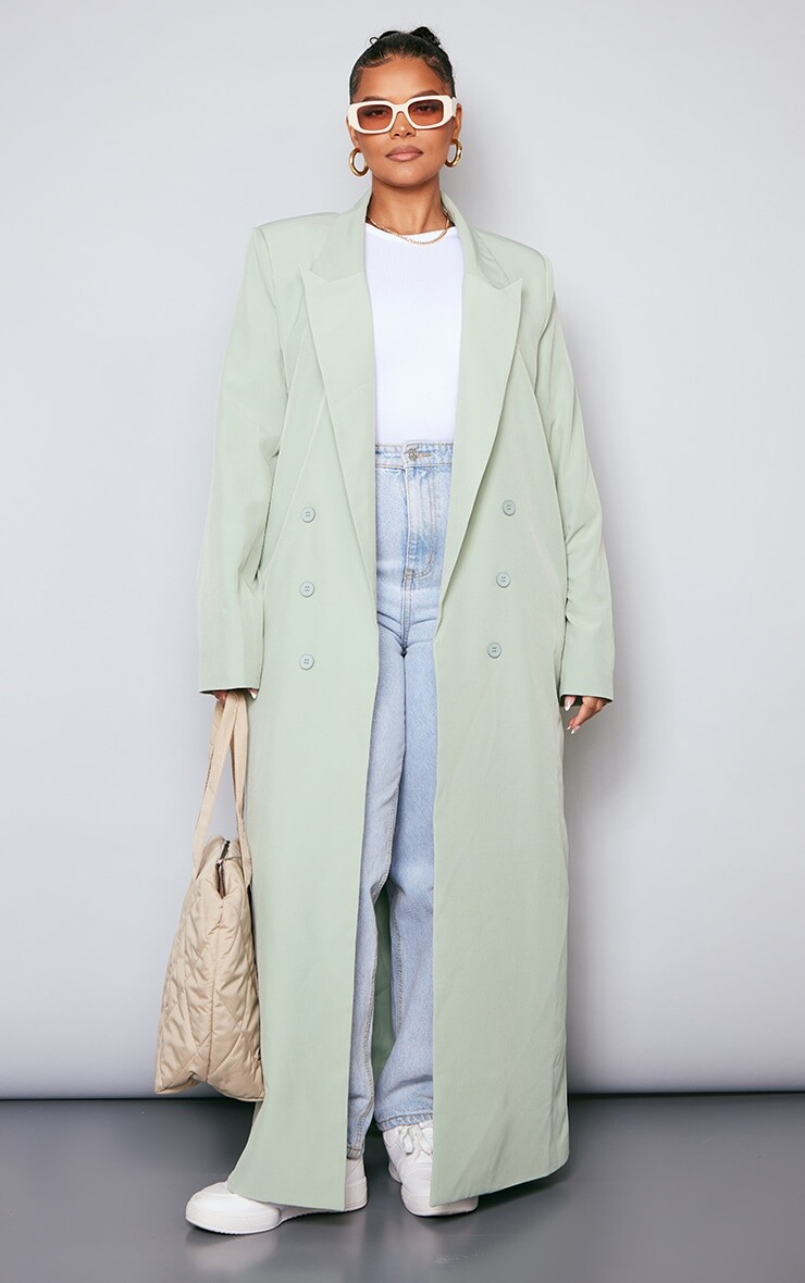 

PrettyLittleThing Зеленый пиджак макси с пуговицами Plus Sage