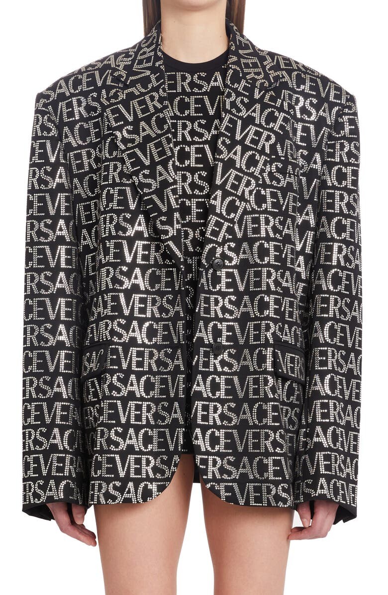 

Украшенный кристаллами блейзер из натуральной шерсти с логотипом VERSACE