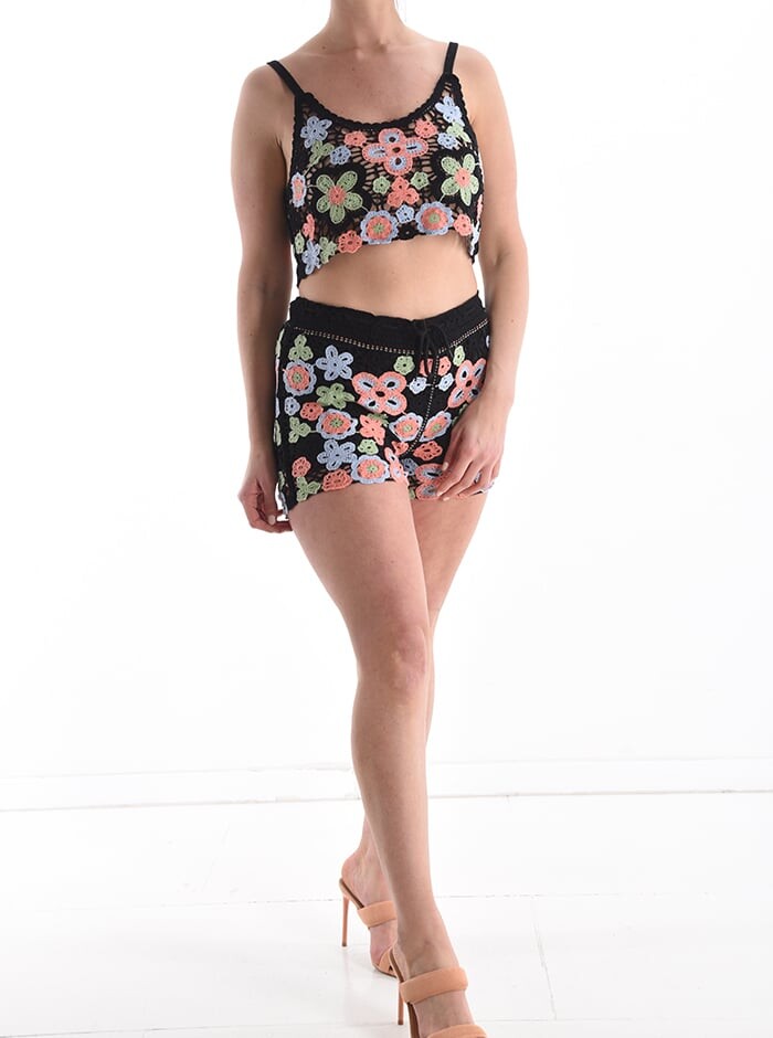 

Вышитое кружево Cotton Co-ord, черный