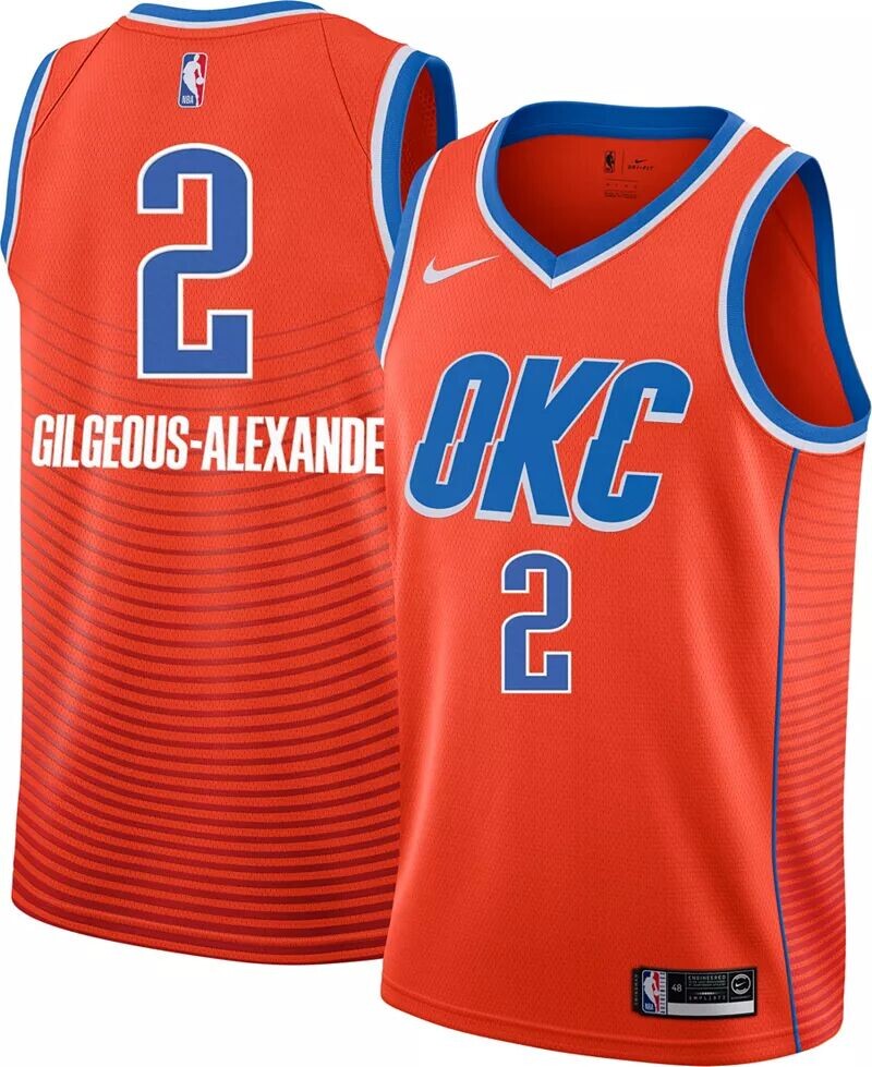 

Jordan Мужская джерси Nike Oklahoma City Thunder Shai Gilgeous-Alexander #2 оранжевого цвета Dri-FIT Swingman
