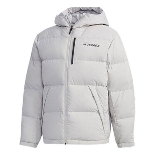Пуховик adidas Outdoor Sports hooded Stay Warm Down Jacket Gray White, белый цена и фото