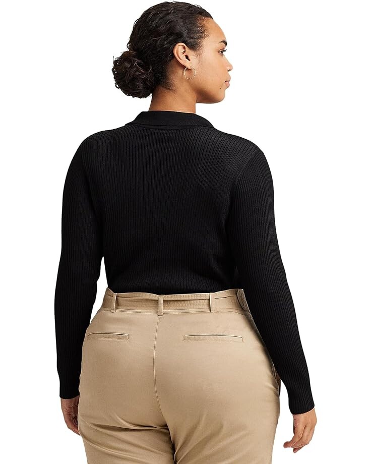

Свитер LAUREN Ralph Lauren Plus-Size Rib-Knit Long-Sleeve Polo Cardigan, черный