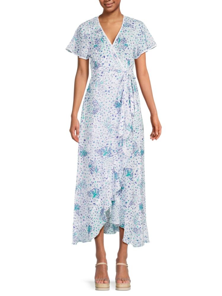 

Абстрактное платье с запахом Poupette St Barth, цвет Blue Multicolor