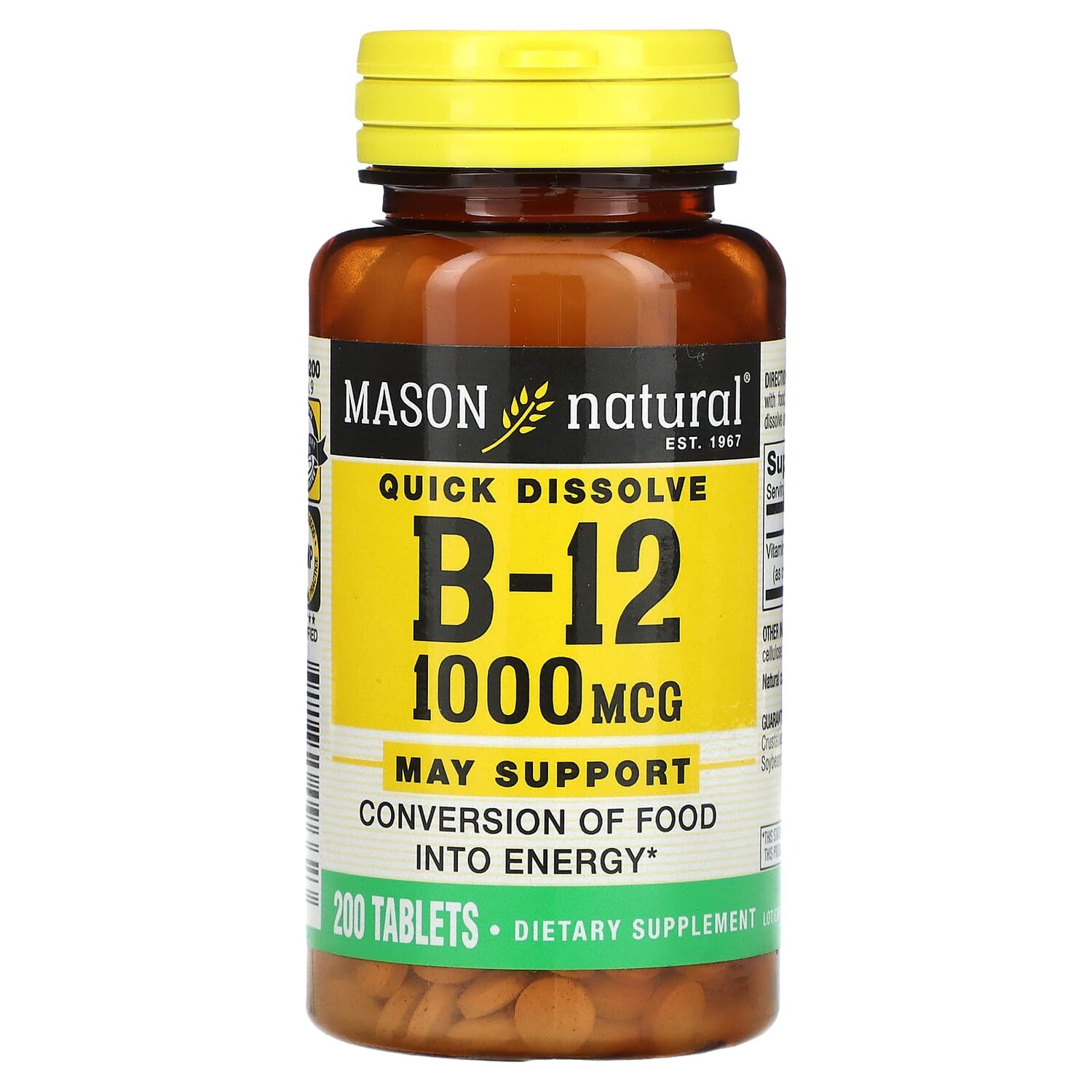 

Quick Dissolve, витамин B12, 1000 мкг, 200 таблеток, Mason Natural