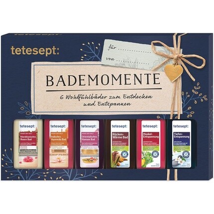 

tetesept Подарочный набор для ванной комнаты Bath Moments — Набор добавок для ванны с подарочной биркой — Идеальный подарок на любой случай — 1 набор для приятной ванны, 6 x 20 мл